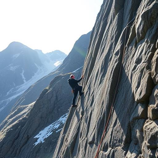 A climber scaling a steep rock face in the Cairngorms National Park