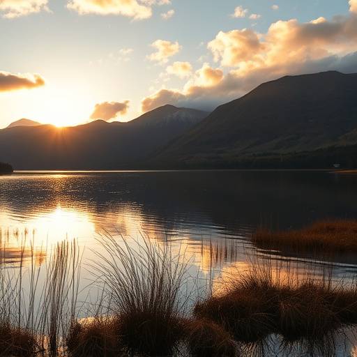 A photographer capturing the golden light over a loch in the Scottish Highlands during a photography workshop
