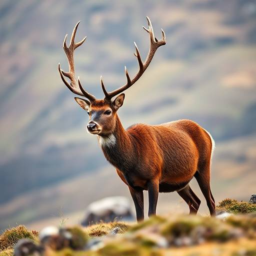A wildlife enthusiast photographing a majestic red deer stag in the Scottish Highlands