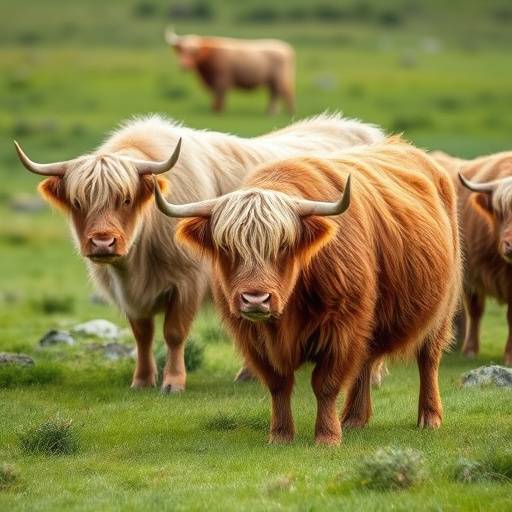 Scottish Highland cows grazing in a field